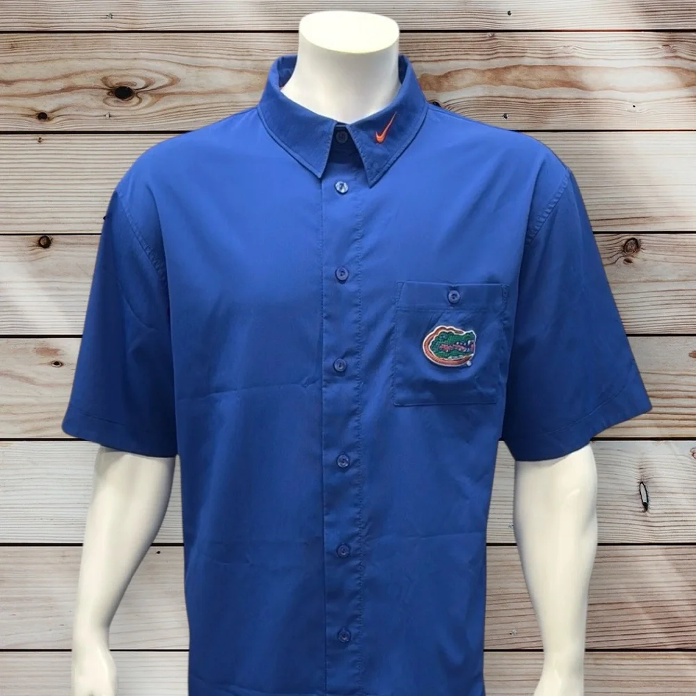 Nike Authentic Team Dri-Fit Florida Gators Blue Embroidered Button Up Shirt XL
